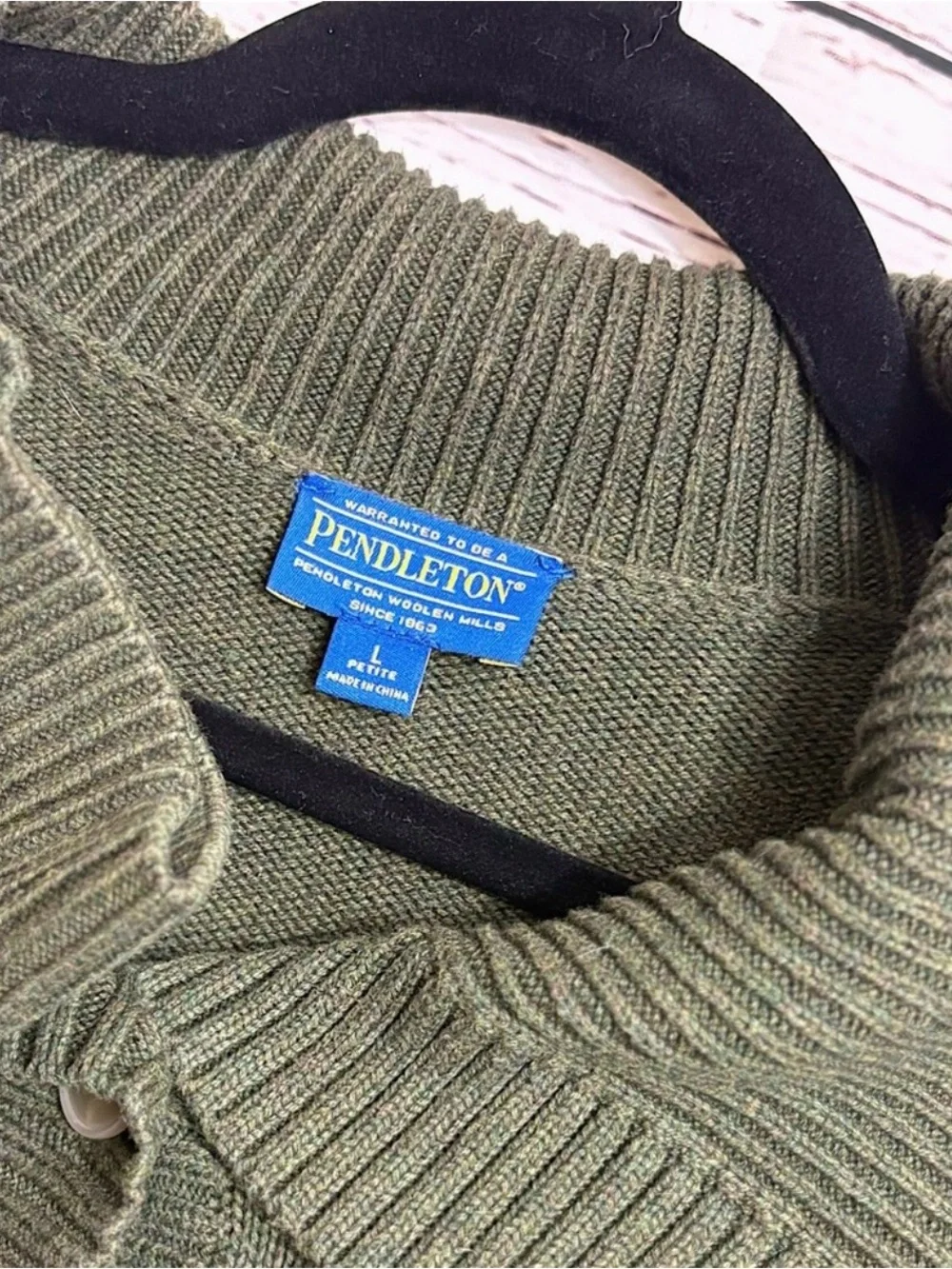 Pendleton Olive Button-Front Ribbed Collar Cardigan - Picture 3 of 4